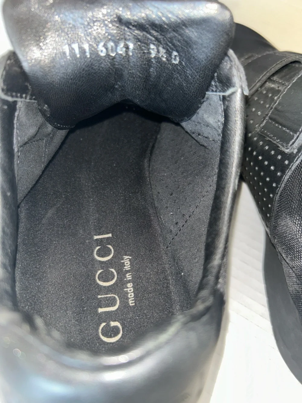 Gucci Black Leather & Textile Velcro Slip-On Sneakers - Picture 6 of 13